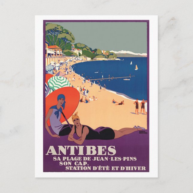 Flickor på Antibes-stranden, Frankrike, Franska Ri Vykort (Framsida)
