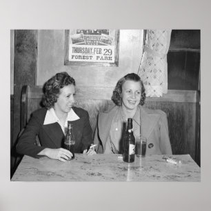 Flickor på baren, 1940. Vintage foto Poster