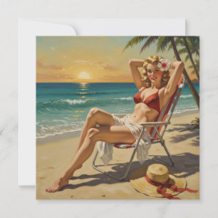 Flickor på Beach Retro 50-talets Pin-up-konst Inbjudningar