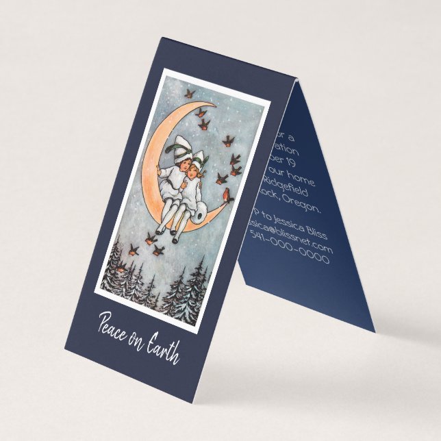 Flickor på den måneChristmasHoliday inbjudan Visitkort (Framsida)