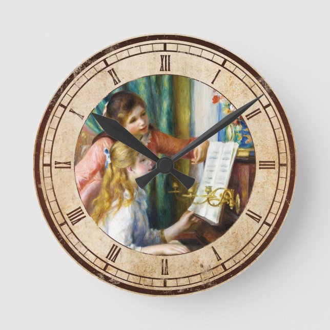 Flickor på den pianoPierre Auguste Renoir Rund Klocka (Framsida)