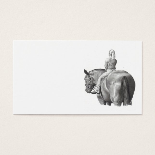 Flickor på Horseback Affärskort Pencil Art Visitkort (Framsidan)