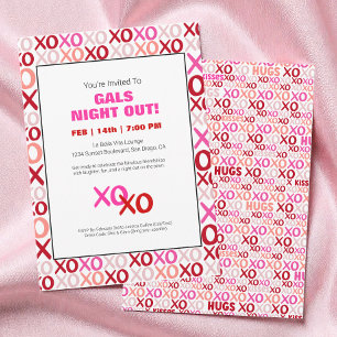 Flickor på kvällen XOXO Rosa Cute Galentine Day Pa Inbjudningar