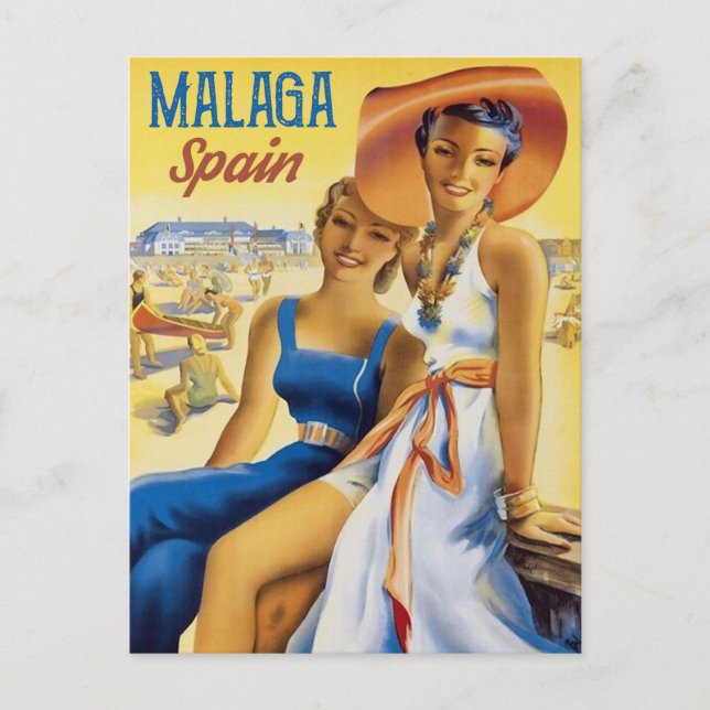 Flickor på Malaga-stranden, Spanien Vykort (Framsida)