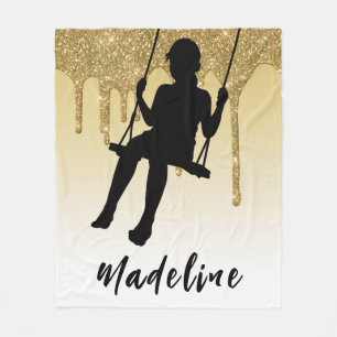 Flickor på Swing Guld Glitter drip Ombre Fleecefilt