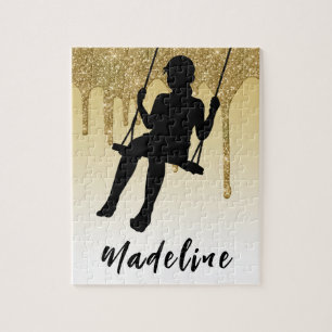 Flickor på Swing Guld Glitter drip Ombre Pussel