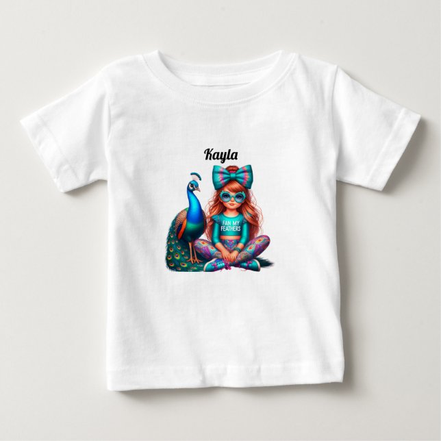 Flickor påfågel T- skjorta T Shirt (Framsida)