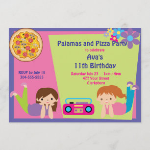 Flickor Pajama & Pizzaparty Inbjudningar
