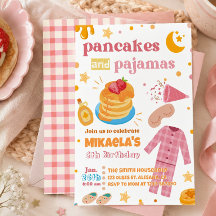 Flickor pannkakor och pyjamas födelsedagsinbjudan