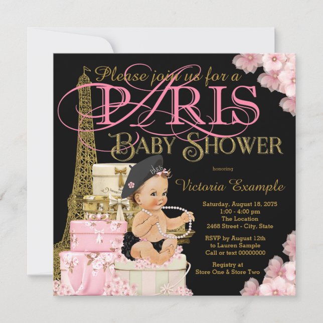 Flickor Paris Bebis Shower Inbjudningar (Framsida)