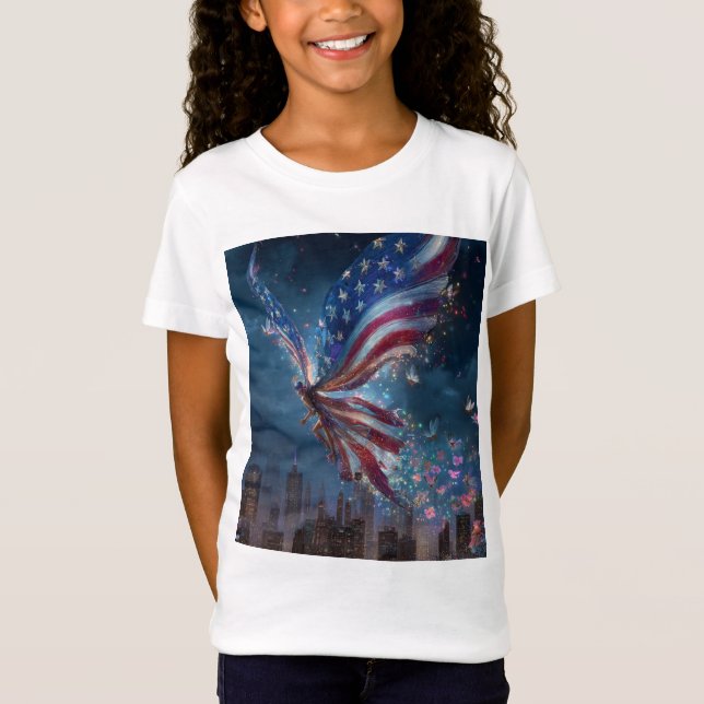 Flickor Patriotisk 4 juli T-shirt – Söt USA Ind (Framsida)