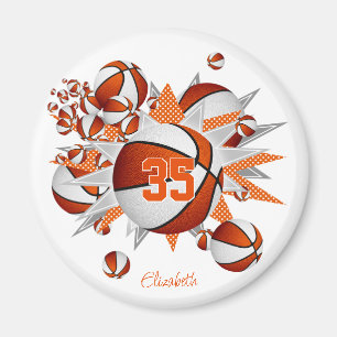 Flickor, personlig basketskulor stjärnor, orange v magnet