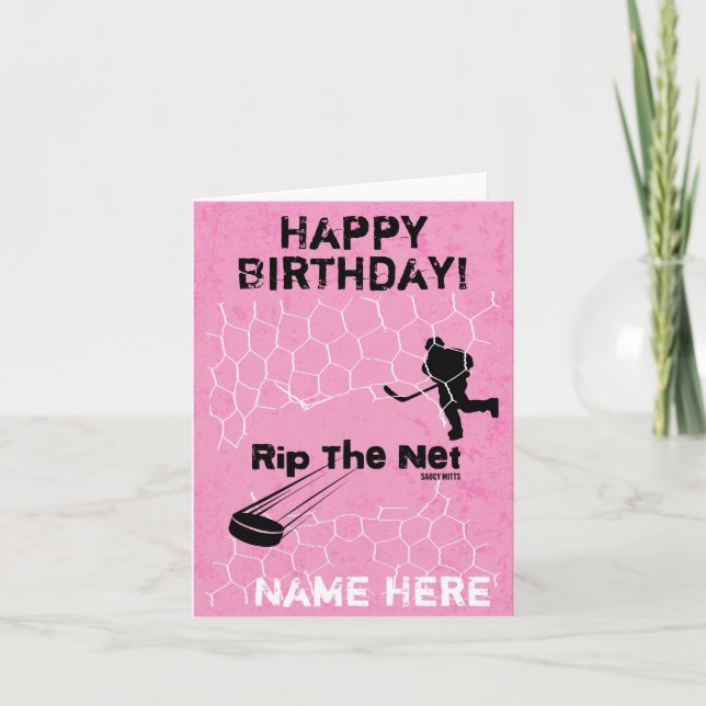 Flickor Personlig Birthday Rip the Net Hockey Kort (Framsida)