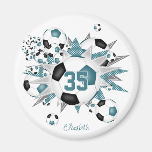Flickor personlig fotbollar stjärnor tårsvart magnet