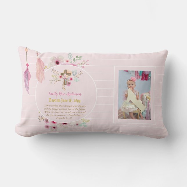 Flickor PHOTO Baptism Christening Gift Proverb 31: Lumbarkudde (Framsida)