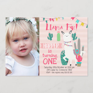 Flickor Photo Llama Roligt Birthday-inbjudan Inbjudningar