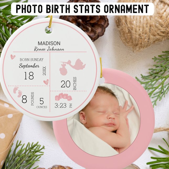 Flickor Photo Personlig Birth Notice Julgransprydnad Keramik (Skapare uppladdad)