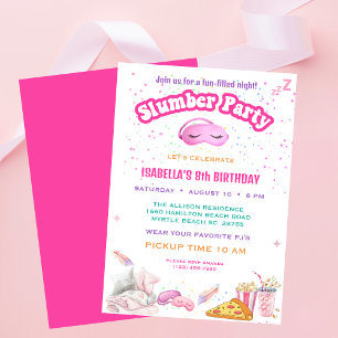 Flickor PJ Slumber 8th Birthday Sleepover Party Inbjudningar