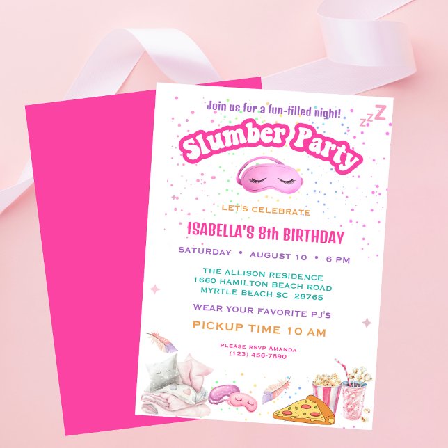 Flickor PJ Slumber 8th Birthday Sleepover Party Inbjudningar (Skapare uppladdad)
