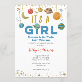 Flickor Planets Rymden Baby Shower-inbjudan Inbjudningar