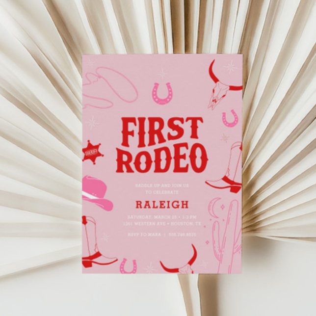 Flickor: Preppy First Rodeo Cowgirl 1:a Birthday Inbjudningar (Skapare uppladdad)
