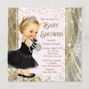 Flickor Prinsessa Liten Dam Pink Guld Baby Shower Inbjudningar