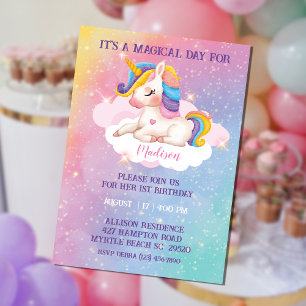 Flickor Rainbow Färg Unicorn Birthday-inbjudan Inbjudningar