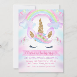 Flickor Rainbow Unicorns födelsedagsinbjudan Inbjudningar