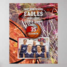 Flickor Red grått Team färg basketboll Poster