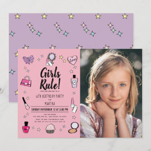 Flickor Regelmakeup Spa Slumber Rosa Photo Birthda Inbjudningar