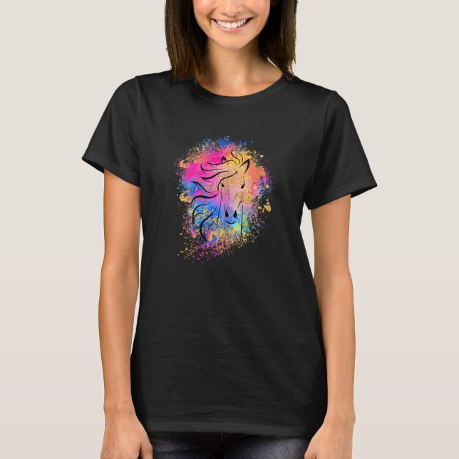 Flickor Regnbåge Häst Silhuett Rosa Söt Färgrik  T Shirt (Framsida)