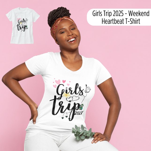 Flickor Resa 2025 - Heartslag i Helg T Shirt (Girls Trip 2025 - Weekend Heartbeat T-Shirt)