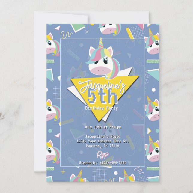 Flickor Retro Lila Unicorn Birthday-inbjudan Inbjudningar (Framsida)