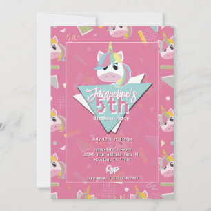 Flickor Retro Rosa Unicorn Birthday-inbjudan Inbjudningar