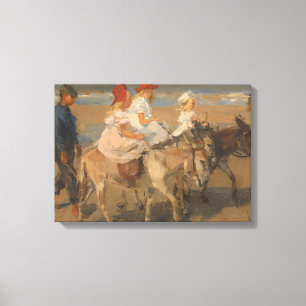 Flickor Riding Donkey på Beach (Isaac Israels) Canvastryck