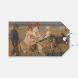 Flickor Riding Donkey på stranden Presentetikett