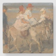 Flickor Riding Donkey på stranden