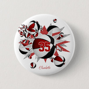 Flickor röda svarta sportkorg stjärnor knapp