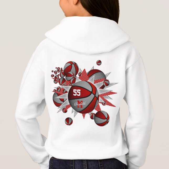 Flickor, rödkorg och grått-stjärnor t shirt (Baksida)