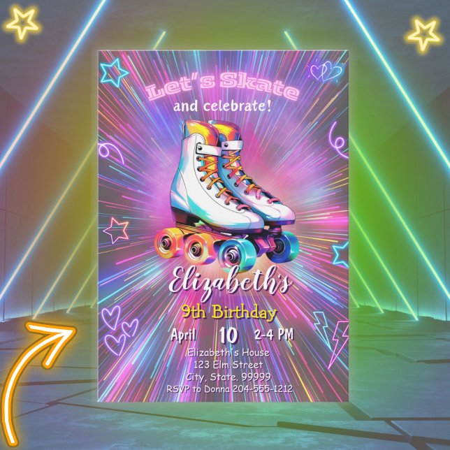 Flickor Roller Skating Birthday-inbjudan Inbjudningar (Skapare uppladdad)