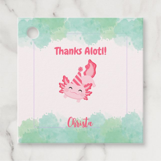 Flickor Rosa Axolotl 1:a födelsedagen Party Gåvor Etiketter (Framsida)