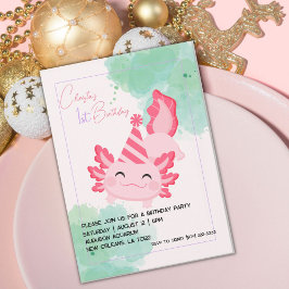 Flickor Rosa Axolotl 1:a födelsedagsinbjudan Inbjudningar