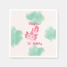 Flickor Rosa Axolotl 1:a födelsedagsinbjudan
