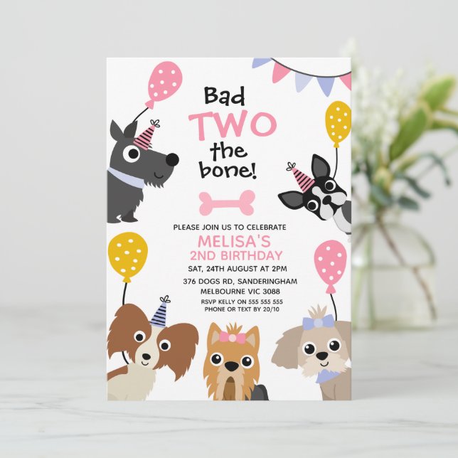 Flickor Rosa Balloon skadad på benets andra födels Inbjudningar (Stående Fram)