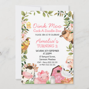 Flickor Rosa Barn Farm Anka Foliage Birthday Inbjudningar
