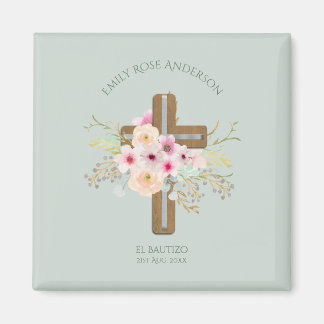 Flickor Rosa blommigt BAUTIZO Baptism Bautismo Nam Magnet