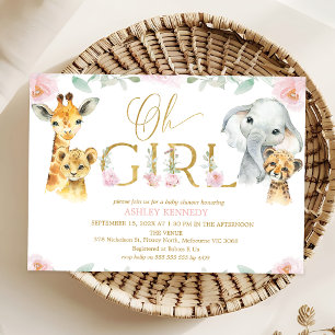 Flickor Rosa Blommigt Safari Baby Shower-inbjudan Inbjudningar