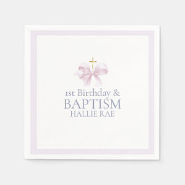 Flickor Rosa Bow 1:a födelsedagen och baptism Pappersservett
