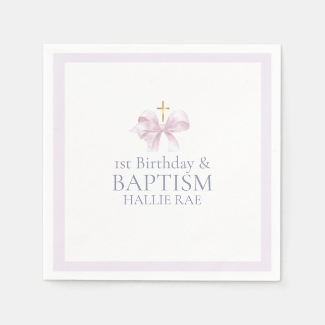 Flickor Rosa Bow 1:a födelsedagen och baptism Pappersservett (Framsidan)