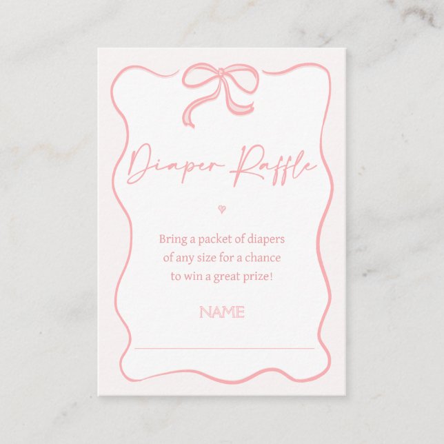 Flickor Rosa Bow Baby Shower Diaper Raffle Insert Visitkort (Framsida)